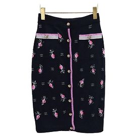 Chanel Cashmere-Strickrock mit Blumenmuster Silber