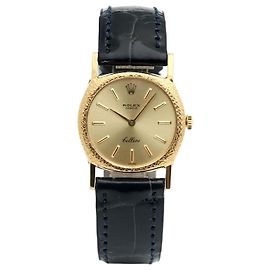 Rolex Orologio Cellini Gold Piccolo da Donna in Oro e Pelle, Manuale Blu
