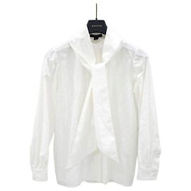 Louis Vuitton Camicia con fiocco in fil coupé con monogramma bianco da donna Argento