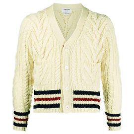 Thom Browne Cable Knit Mohair Short Cardigan Ivory White