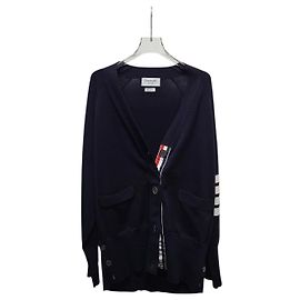 Thom Browne Navy Cardigan aus Baumwolle mit V-Ausschnitt und diagonalen Ärmeln Blau