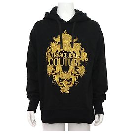 Versace Moletom com capuz e Camiseta de algodão com logo impresso Preto