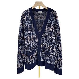 Dior Oblique Wollstrickjacke Blau Schwarz