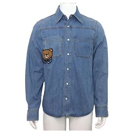 Gucci Teddy Bear Denim Herrenhemd X-Kai Blau
