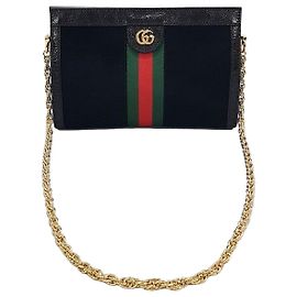 Gucci Bolsa de ombro Ophidia em camurça com corrente Preto
