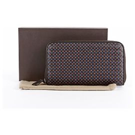 Bottega Veneta Brown Leather Flower Pattern Intrecciato Zipped Long Wallet Brown