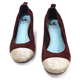 Lanvin Escarpins ballerines à bout rapporté en daim bordeaux Rouge