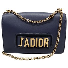 Bolsa de ombro J'adior em couro azul-marinho com aba e corrente dourada Azul