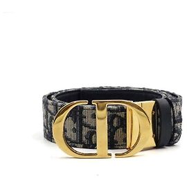 Dior Cinturón reversible Montaigne con hebilla dorada Unisex Azul