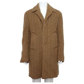 Thom Browne Camel Cable Overcoat Men's Jacket Brown