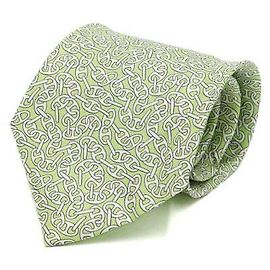 Hermès Corbata de seda con estampado Chandal verde Verde