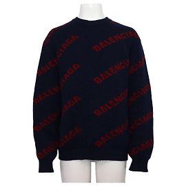Balenciaga Pull en maille col rond multi-logos pour homme Noir
