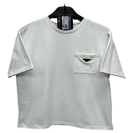 Prada Camiseta de algodón con logotipo triangular Plata
