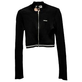 Miu Miu Logo Strickjacke mit Reißverschluss Silber
