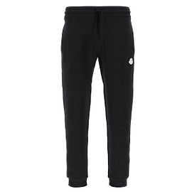 Moncler Pantaloni in cotone con patch con logo Nero