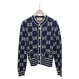Gucci Cárdigan de jacquard de algodón GG Supreme azul oscuro Azul