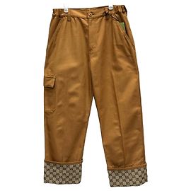 Gucci GG Denim Canvas-Hose mit Umschlag Braun