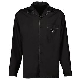 Prada Seidenhemd mit langen Ärmeln und Logo-Print Schwarz