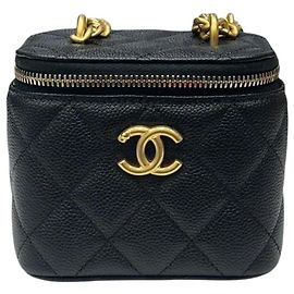 Chanel Vanity Square Caviar Heartball Black Black