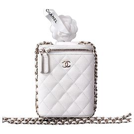 Chanel Bolsa Transversal Vanity White Caviar com Corrente Branco