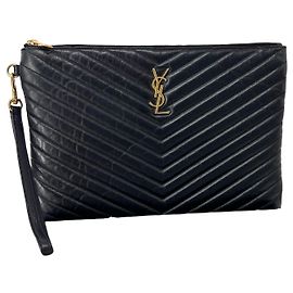 Saint Laurent Clutch Médium Matelassê Preta Preto