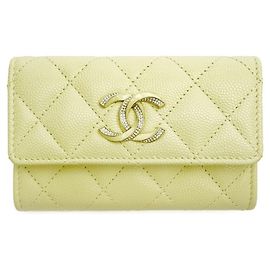 Chanel COCO GLITZ Card Holder Snap Lemon Full Set Gift Yellow