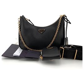 Prada Borsa Hobo Multi in Saffiano nero Nero