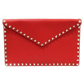 Valentino Clutch a Busta in Pelle Red Stamp Gold Rockstud Rosso