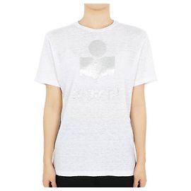 Isabel Marant Etoile Zwell Logo Leinen T-Shirt (Weiß/Silber) Orange