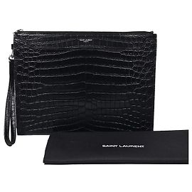 Saint Laurent Clutch Tablet Catherine em Crocodilo Preto