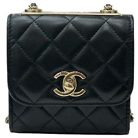 Chanel Mini bolsa de corrente Trendy CC em pele de cordeiro preta e dourada Preto