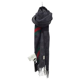 Gucci Sciarpa in lana GG Web Niki Black Charcoal Marrone