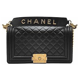 Chanel Lambskin Top Handle Boy Bag Medium Black