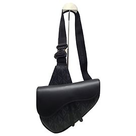 Dior Black CD Diamond Canvas Saddle Bag Black