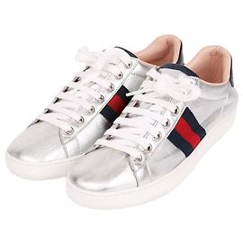 Gucci Three Stripes Metallic Silver Sneakers Silvery