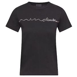 Moncler T-Shirt mit Kurzarm und Schriftzug Schwarz