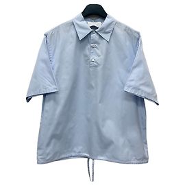 Prada Camisa de manga curta de algodão com logotipo triangular Azul