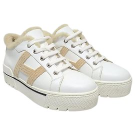 Hermès White Logo Abain-Taj Shearling Sneakers White
