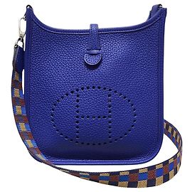Hermès Bolsa transversal mini Evelyn Clemence Silver Royal Blue Azul