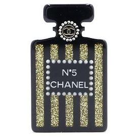 Chanel Black Perfume Bottle Brooch Season Black
