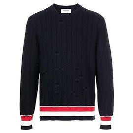 Thom Browne Gestrickter Pullover mit gestreiftem Besatz Navy Schwarz