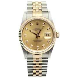 Rolex Orologio Combi da Uomo Datejust con Quadrante Oro Champagne e Diamanti D'oro