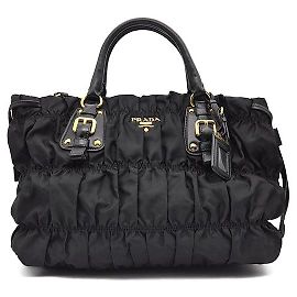 Prada Tote e borsa a tracolla in Tessuto Gaufre Nero