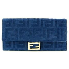 Fendi Floc Denim Continental Wallet Chain Blue