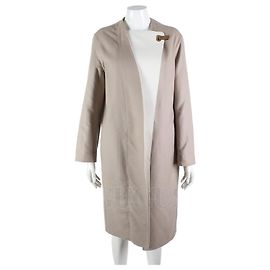 Hermès Cashmere Coat with Leather Trimming Brown