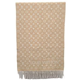 Louis Vuitton Cachecol de cashmere Game On Monogram bege Dune Marrom