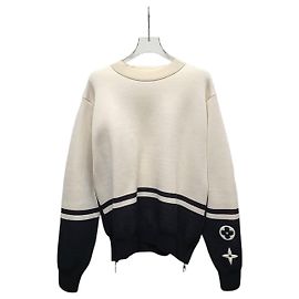Louis Vuitton Pull en maille Monogram Block avec fermeture éclair dorée Blanc