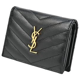 Saint Laurent Black Monogram Grained Poudre Embossed Leather Small Wallet stamp: Black