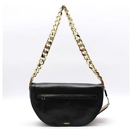 Burberry Black Lambskin Olympia Medium Chain Shoulder Bag Black