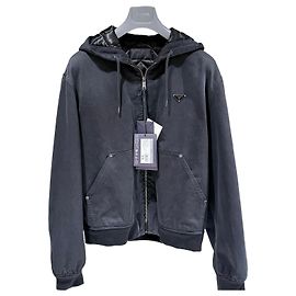 Prada Giacca Bomber in Denim con Logo Multicolore